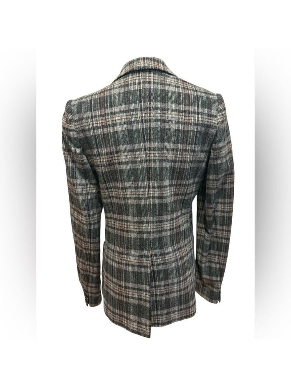 70s JH COLLECTION WOOL BLEND GRAY & BLACK PLAID HERITAGE PRINT BLAZER SZ 8 - Picture 5 of 11